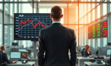 Financial analyst monitoring XLB ETF outflow data and NEM CTVA ECL stock performance on trading desk monitors
