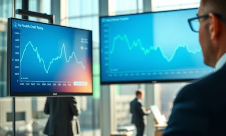 Financial analyst monitors significant XLV ETF outflows and healthcare stock declines on trading floor data screen.
