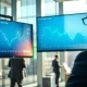 Financial analyst monitors significant XLV ETF outflows and healthcare stock declines on trading floor data screen.