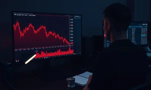 Analyst reviewing XRP price chart and ETF outflow data on a financial workstation.