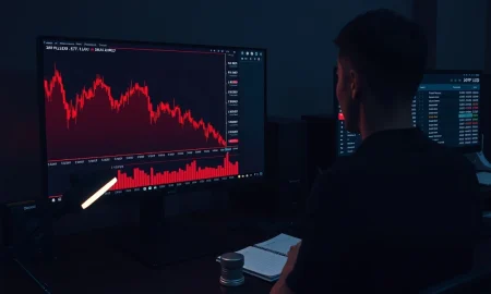 Analyst reviewing XRP price chart and ETF outflow data on a financial workstation.