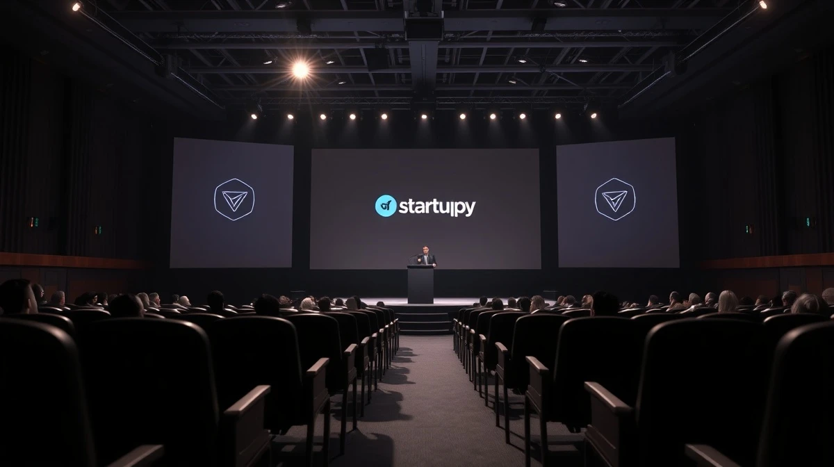 Presentation stage at a tech conference following Y Combinator's Winter 2026 Demo Day event.