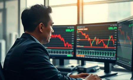 A trader monitors USD/JPY charts as the Japanese yen weakens on soft inflation data.