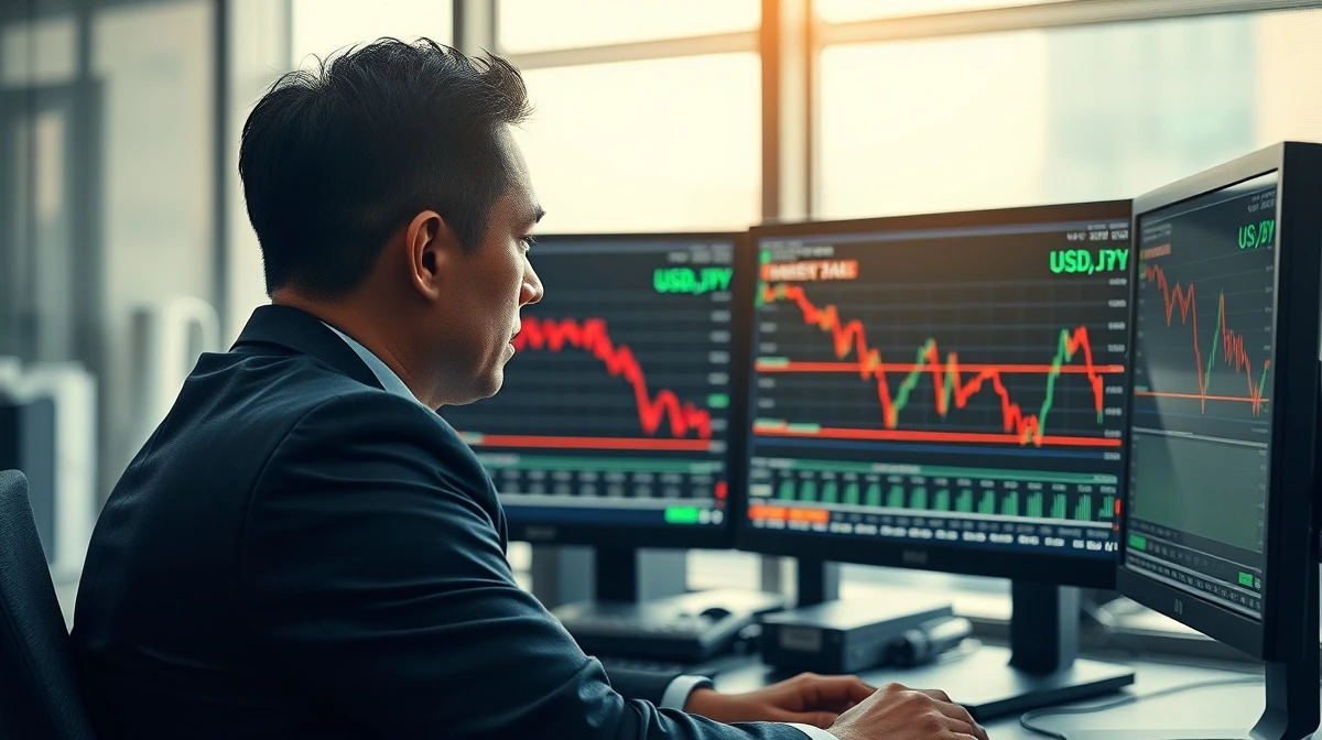A trader monitors USD/JPY charts as the Japanese yen weakens on soft inflation data.