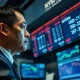 A trader monitors USD/JPY and other currency pairs on financial market screens.