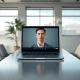 Zoom AI avatar representing a user in a video meeting on a laptop in a modern office.