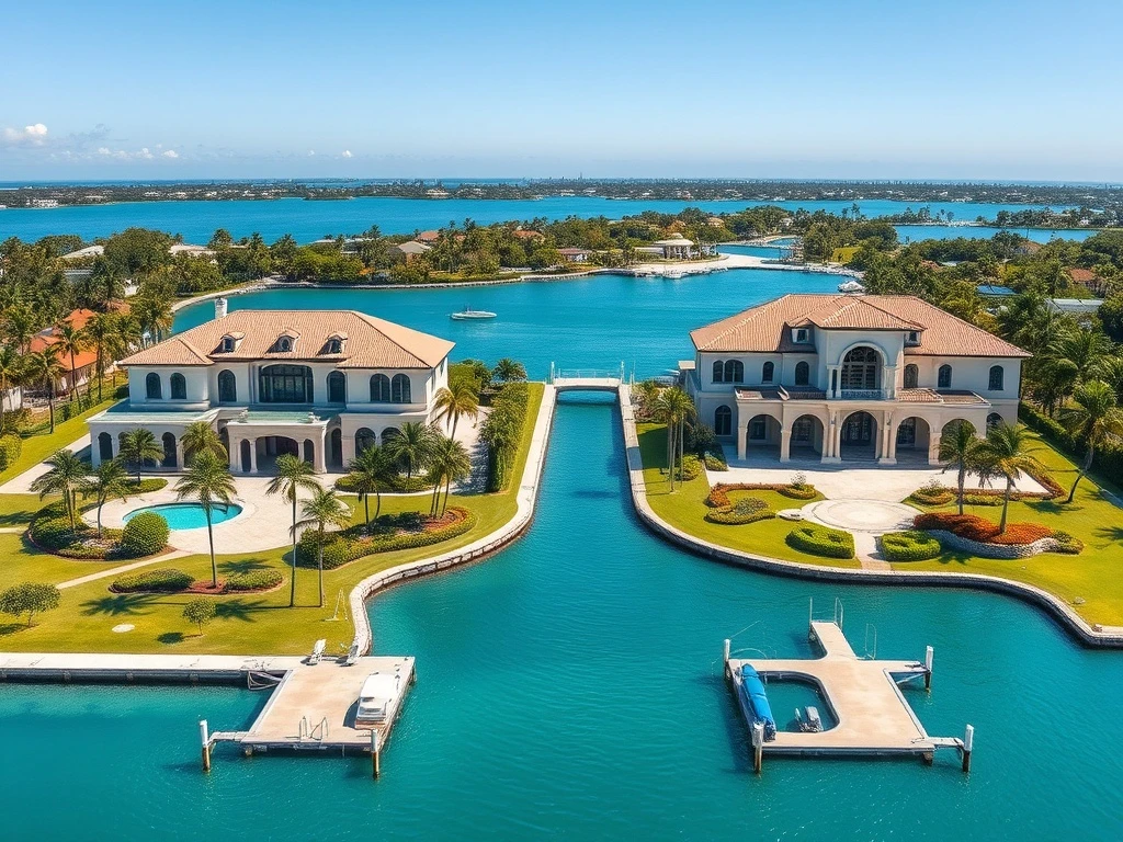 Luxury Miami waterfront estates purchased by Mark Zuckerberg and Sergey Brin for a combined $220 million.