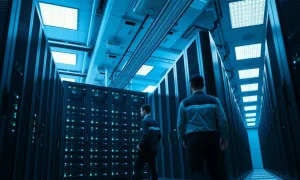 Amazon data center server racks representing AWS and AI infrastructure growth.