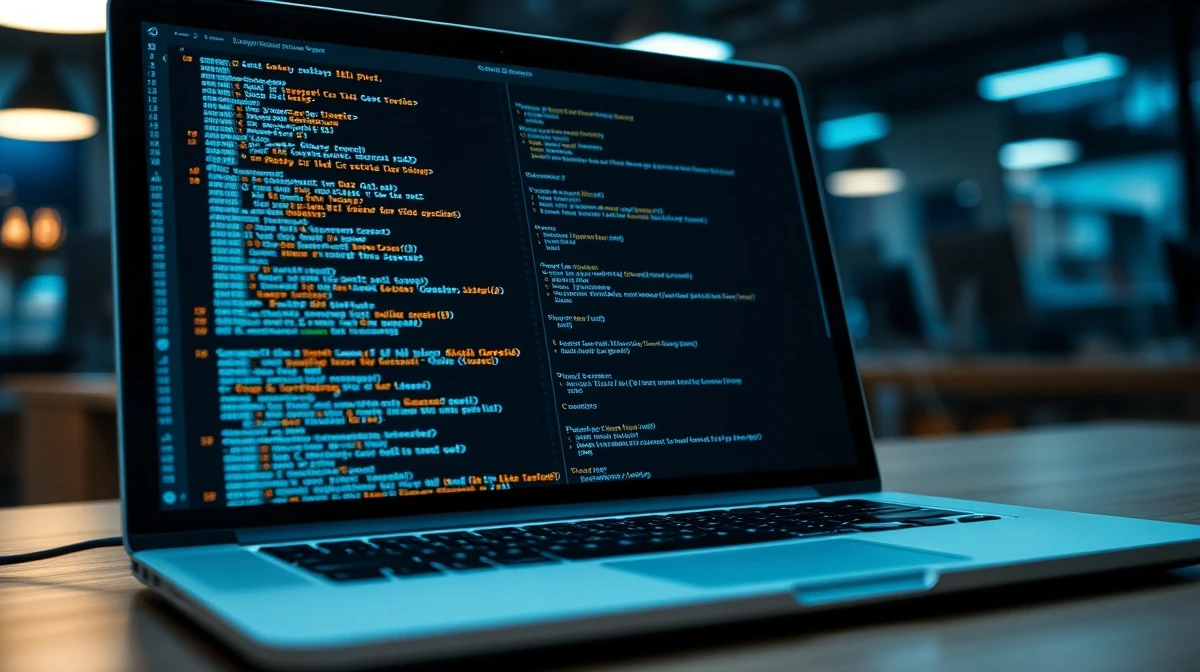 A laptop screen showing lines of code, representing the Anthropic source code leak.