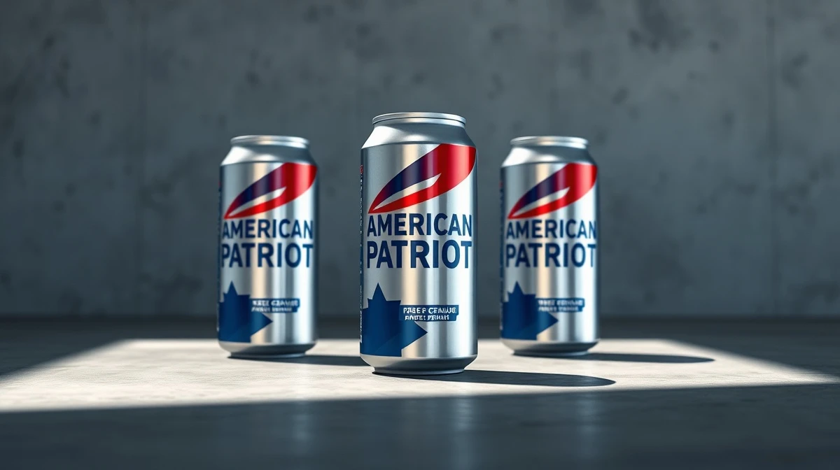 Three American Patriot beverage cans, the new brand from Barron Trump, on a studio surface.