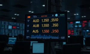 A financial data terminal screen showing AUD/USD exchange rate and economic indicators.