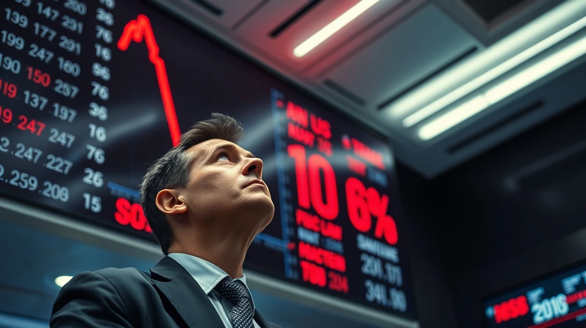 A trader reacts as Circle's stock price drops 10% on a financial screen.