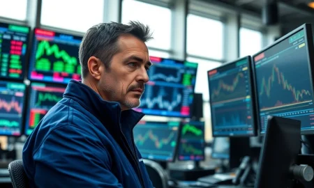 A trader monitors corn futures prices on a digital screen.