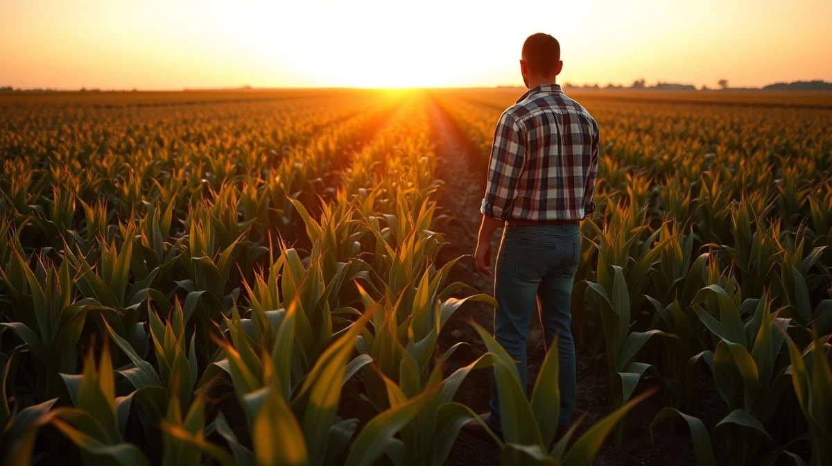 A cornfield at dusk, representing the agricultural commodity market.
