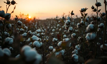 A cotton field at dusk, representing the commodity market discussed in the article.
