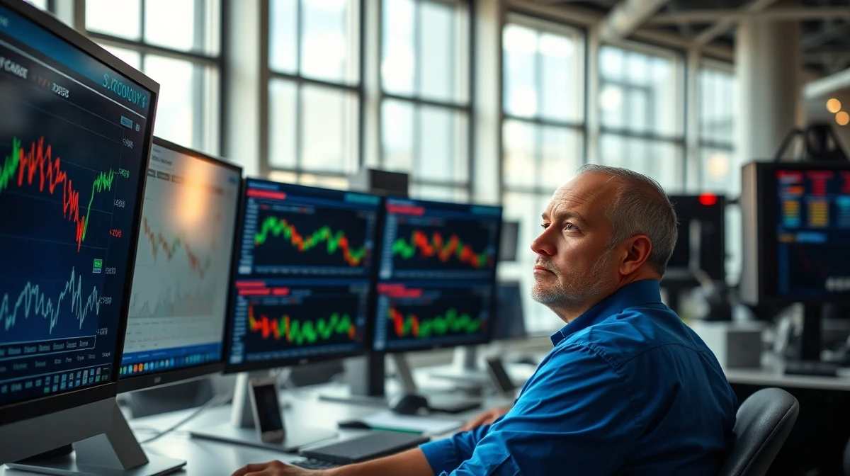 A trader monitors commodity futures prices on a financial trading floor.