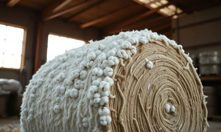 A bale of cotton in a warehouse, representing commodity futures trading.