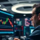 A trader monitors a forex chart showing the EUR/USD currency pair on a financial terminal.