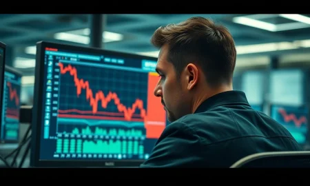A trader monitors a screen showing the EUR/USD currency pair falling below 1.1800.
