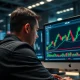 A trader monitors a forex chart showing the EUR/USD exchange rate falling.
