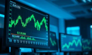 EUR/USD forex chart showing price above 1.1700 level on trading monitor