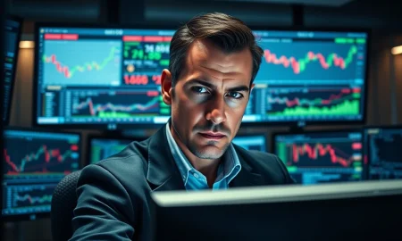A trader monitors EUR/USD currency charts amid market volatility.