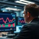 A financial trader monitors a forex chart showing the EUR/USD currency pair.