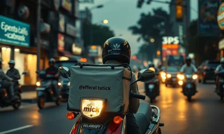 A delivery rider in India representing the intense competition in the quick commerce sector.