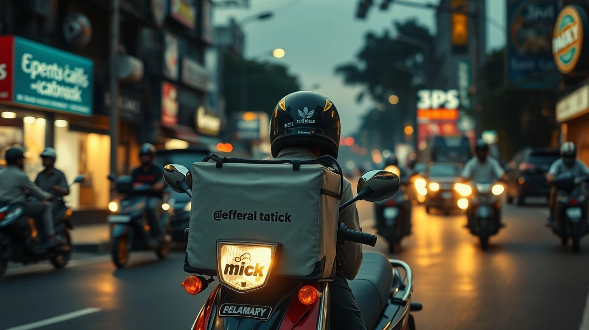 A delivery rider in India representing the intense competition in the quick commerce sector.