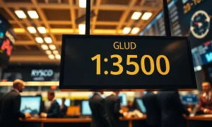 GBP/USD exchange rate board showing 1.3500 in a trading floor setting