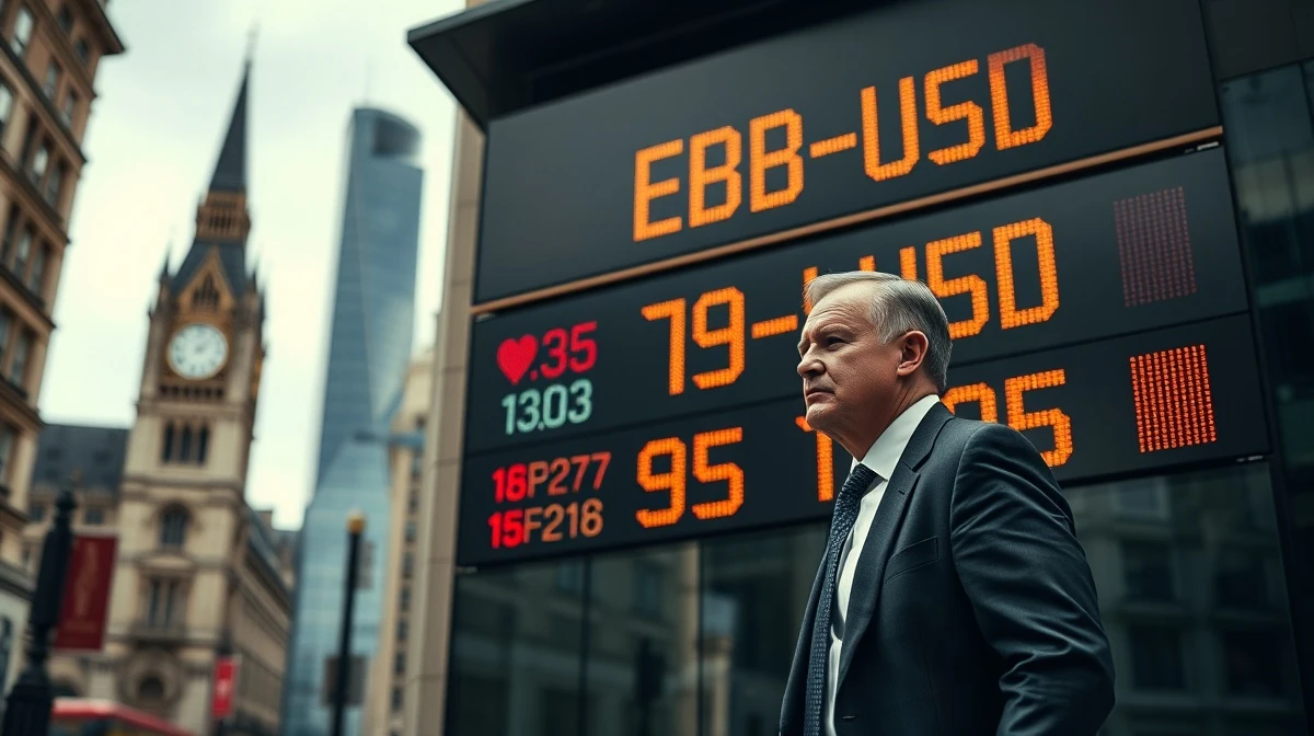 GBP/USD exchange rate board in London financial district