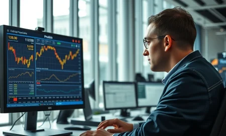 A trader monitors gold price charts on a financial terminal as markets react to geopolitical news.