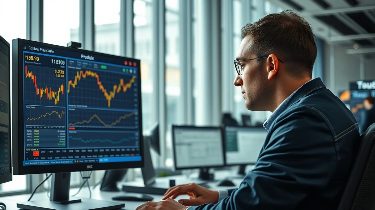 A trader monitors gold price charts on a financial terminal as markets react to geopolitical news.