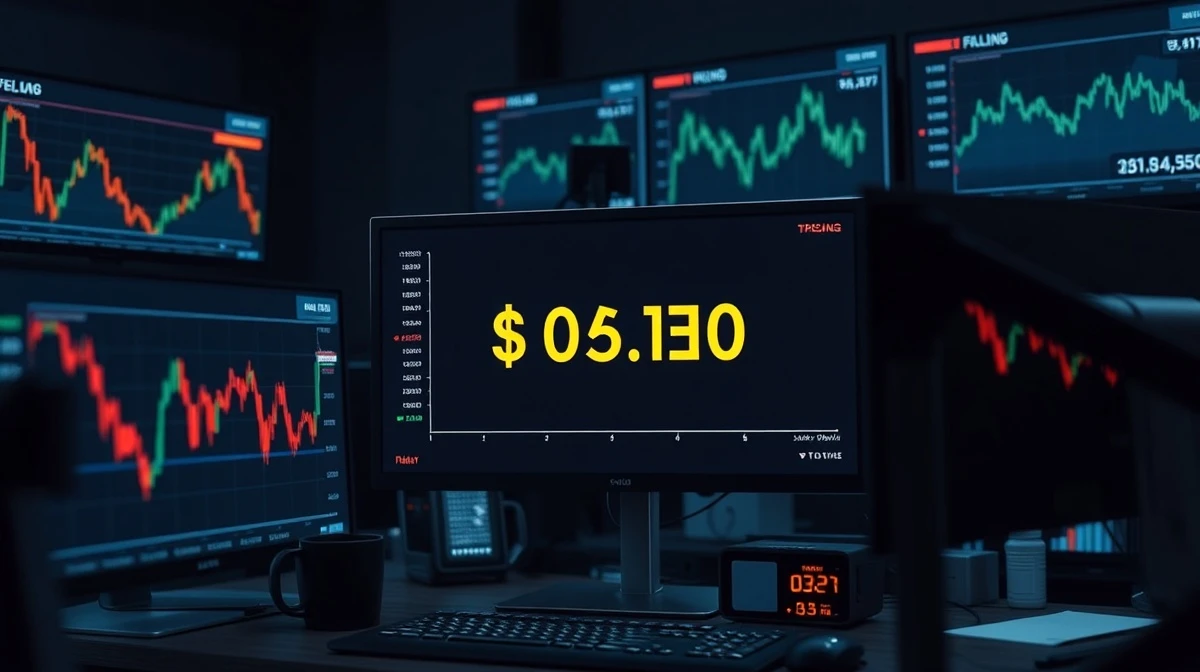 A trading desk monitor shows a sharp decline in the gold price chart.