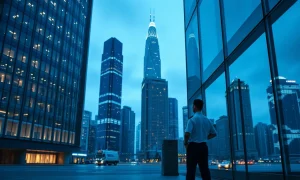 Goldman Sachs office building in Hong Kong financial district at dusk