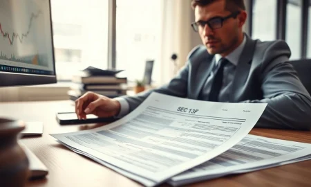 Analyst reviewing SEC 13F filing documents showing GLD gold ETF holdings.