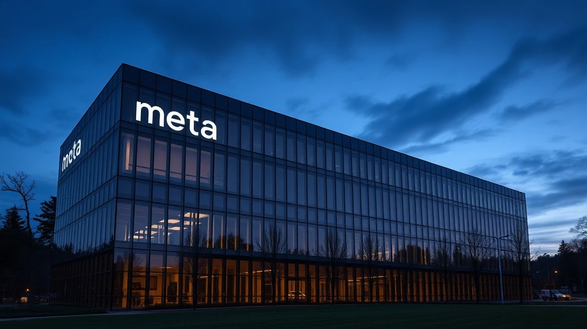Meta headquarters building at dusk, reflecting the company's financial challenges with Reality Labs and AI spending.