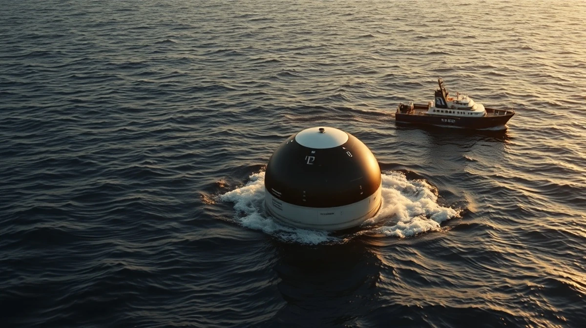 Orion spacecraft from NASA's Artemis II mission after splashdown in the Pacific Ocean.