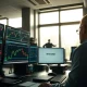 A trader monitors NZD/USD currency charts on a financial desk ahead of the RBNZ decision.