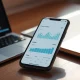 Smartphone displaying an AI personal finance app interface on a desk.