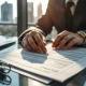 Financial analyst reviewing private credit loan documents on a desk.