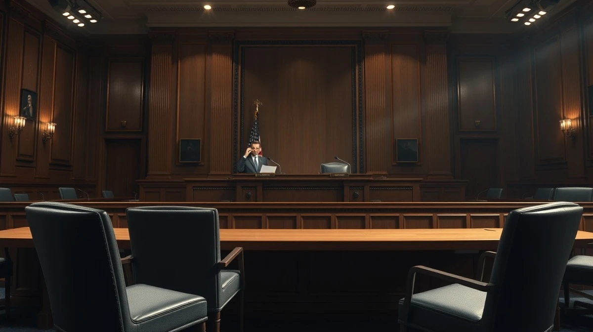 An empty U.S. Senate hearing room, symbolizing an inquiry into airline merger reports.