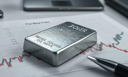 A silver bullion bar on a financial chart, representing the XAG/USD price consolidation.