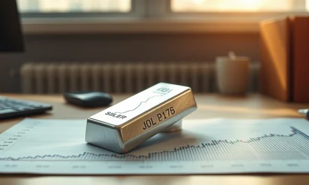 A silver bullion bar on a chart showing a sharp price increase.