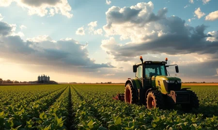 Soybean field with tractor planting, representing soybean futures market