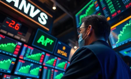 Trader monitors stock charts as S&P 500 and Nasdaq 100 hit record highs.