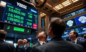 Traders on NYSE floor watching S&P 500 and Nasdaq hit record highs on April 26, 2026
