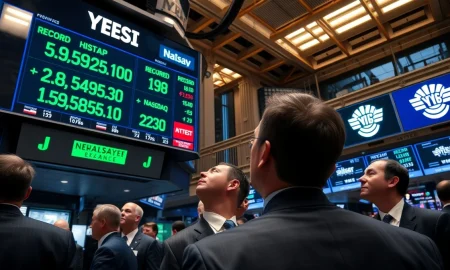 Traders on NYSE floor watching S&P 500 and Nasdaq hit record highs on April 26, 2026