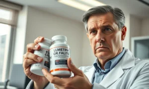 A person examines a recalled supplement bottle due to a serious child safety risk.