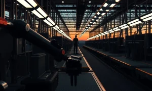 Tesla factory floor with robotic arm, representing the company's increased capital expenditure.